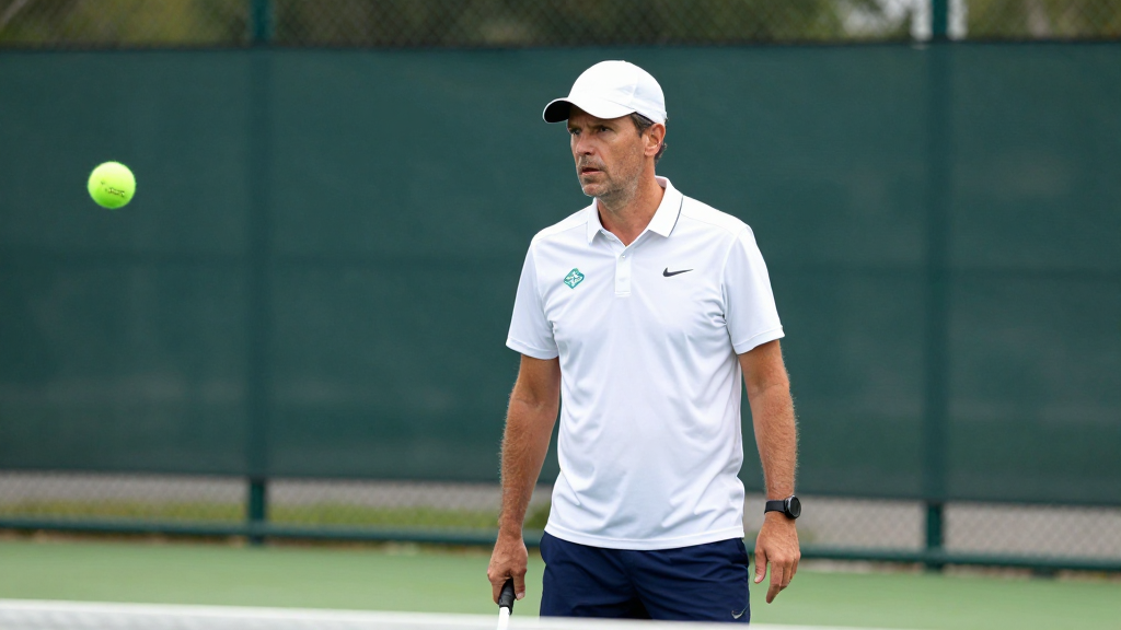 Tennis coach on court
